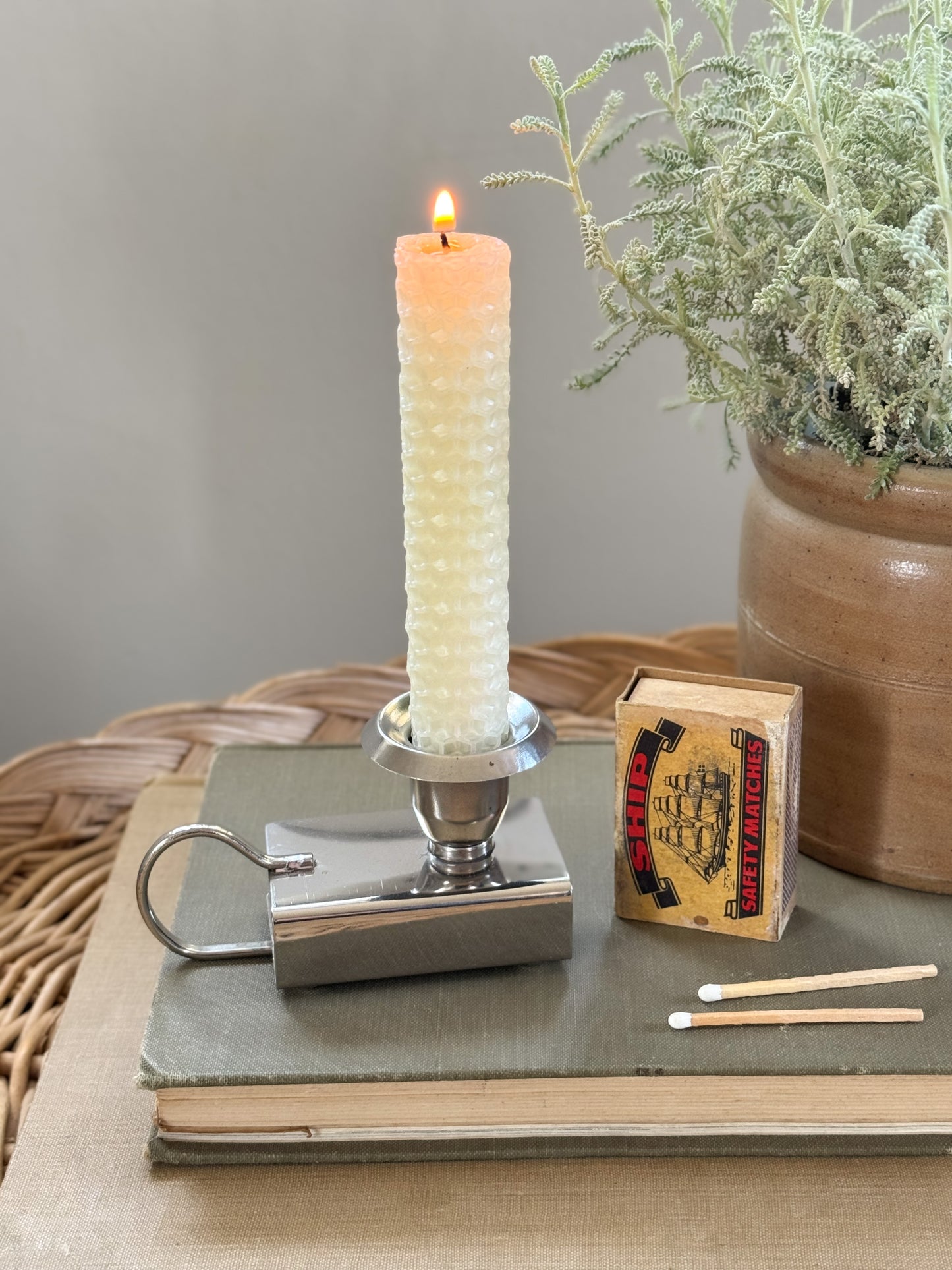 Vintage Silver Plated Candle & Match Holder (With Matches)