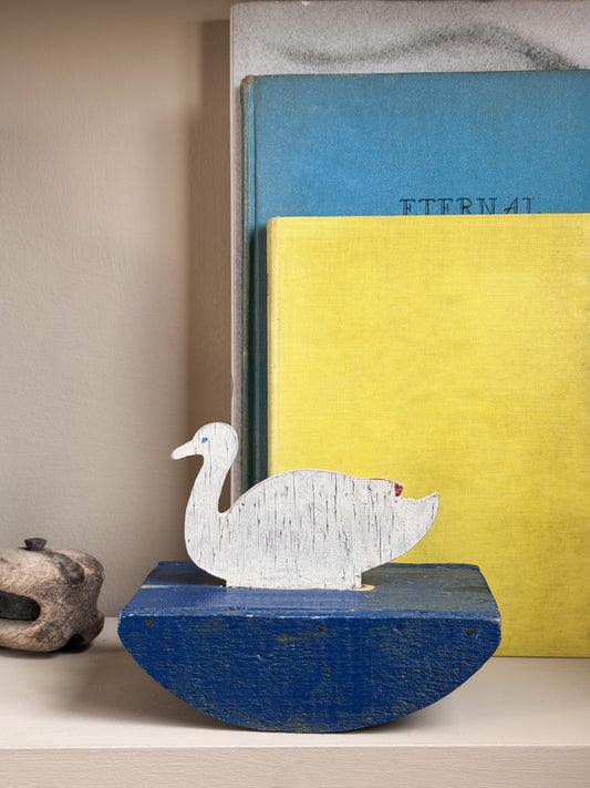 Vintage Handmade Folk Art Wooden Rocking Swan Toy, c.1940s–1950s