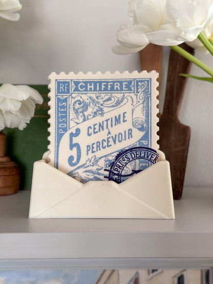 Vintage French Stamp Coaster Set (Set of 6 with Envelope Stand)