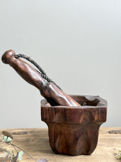 Vintage Hand-Carved Wooden Spanish Pestle & Mortar