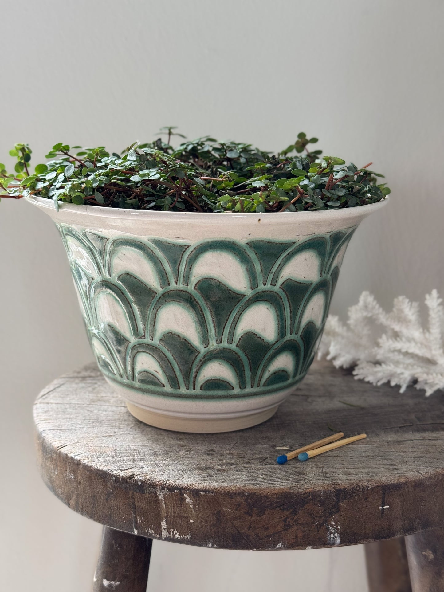 Vintage Large Fluted Studio Pottery Planter by Peter Hall, Pennine Studios, Lancashire