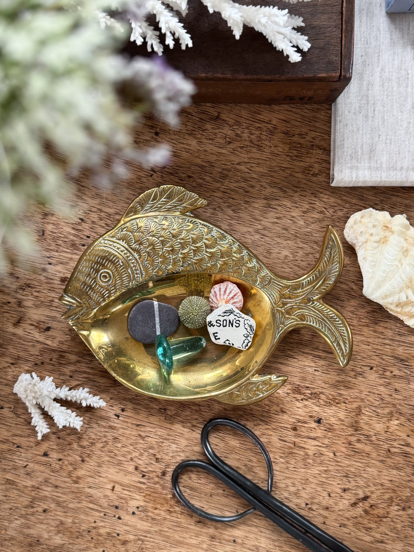 Vintage Solid Brass Fish Trinket Dish