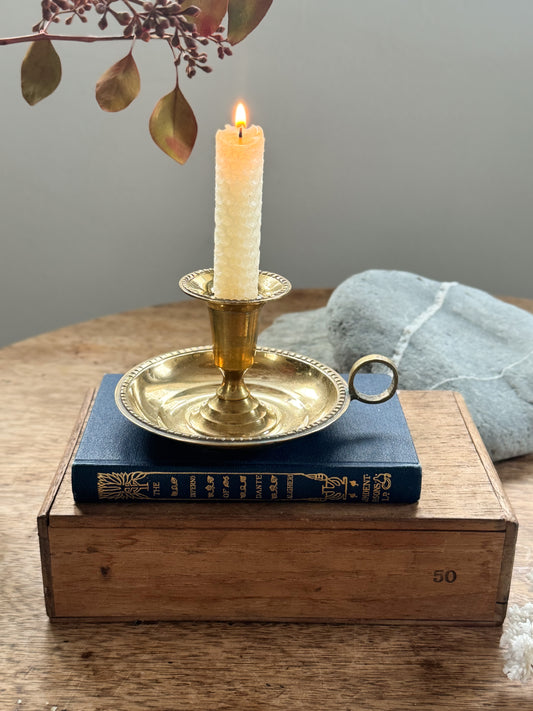 Vintage Solid Brass Chamberstick with Beehive Detail