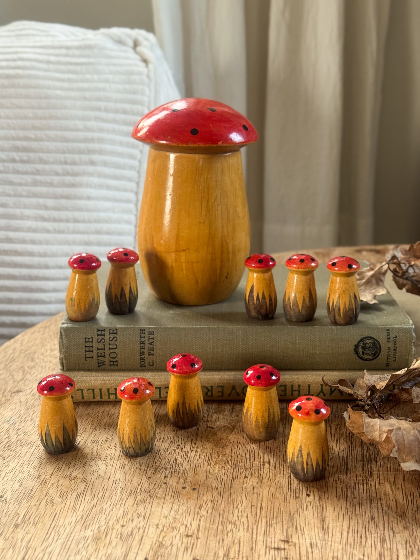 Very Rare Vintage Midcentury Russian Nesting Mushroom Set (Wooden Matryoshka Toadstools)