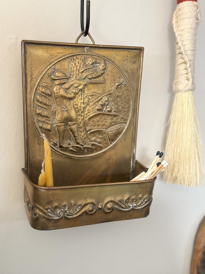 Antique Art Nouveau Brass ‘Huntsman’ Wall Pocket | Candle Box