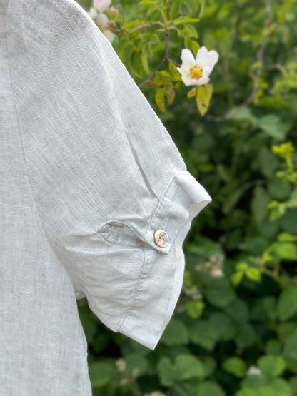 Vintage Italian Lungo L’Arno Linen Shirt Dress with Mother of Pearl Buttons – Size S