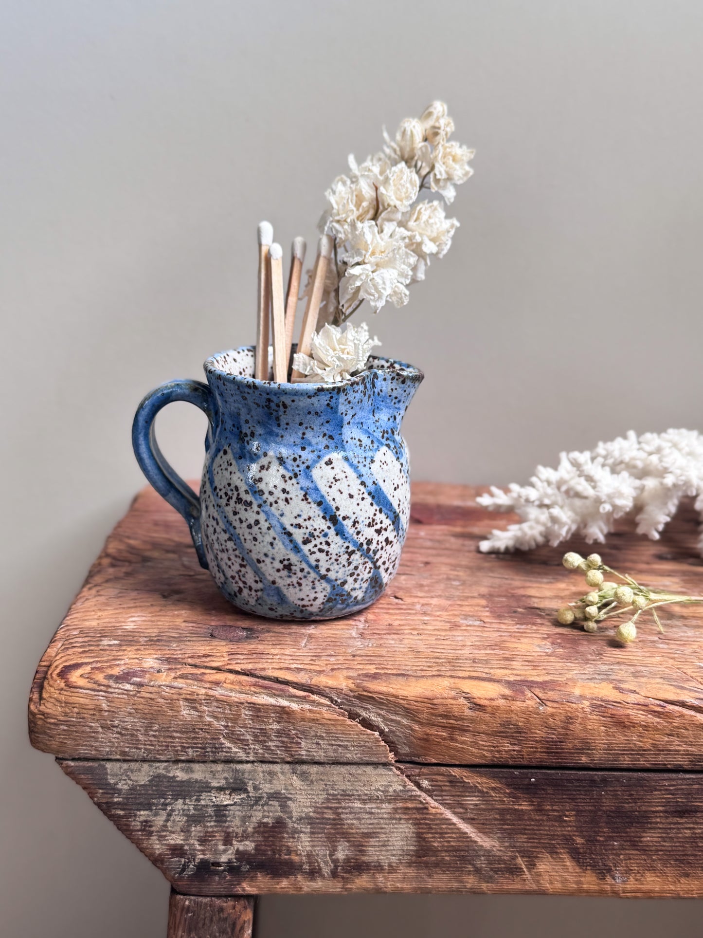 Vintage Blue Stripes Studio Pottery Miniature Creamer by Pauline Patterson, Black Mountain Pottery Wales