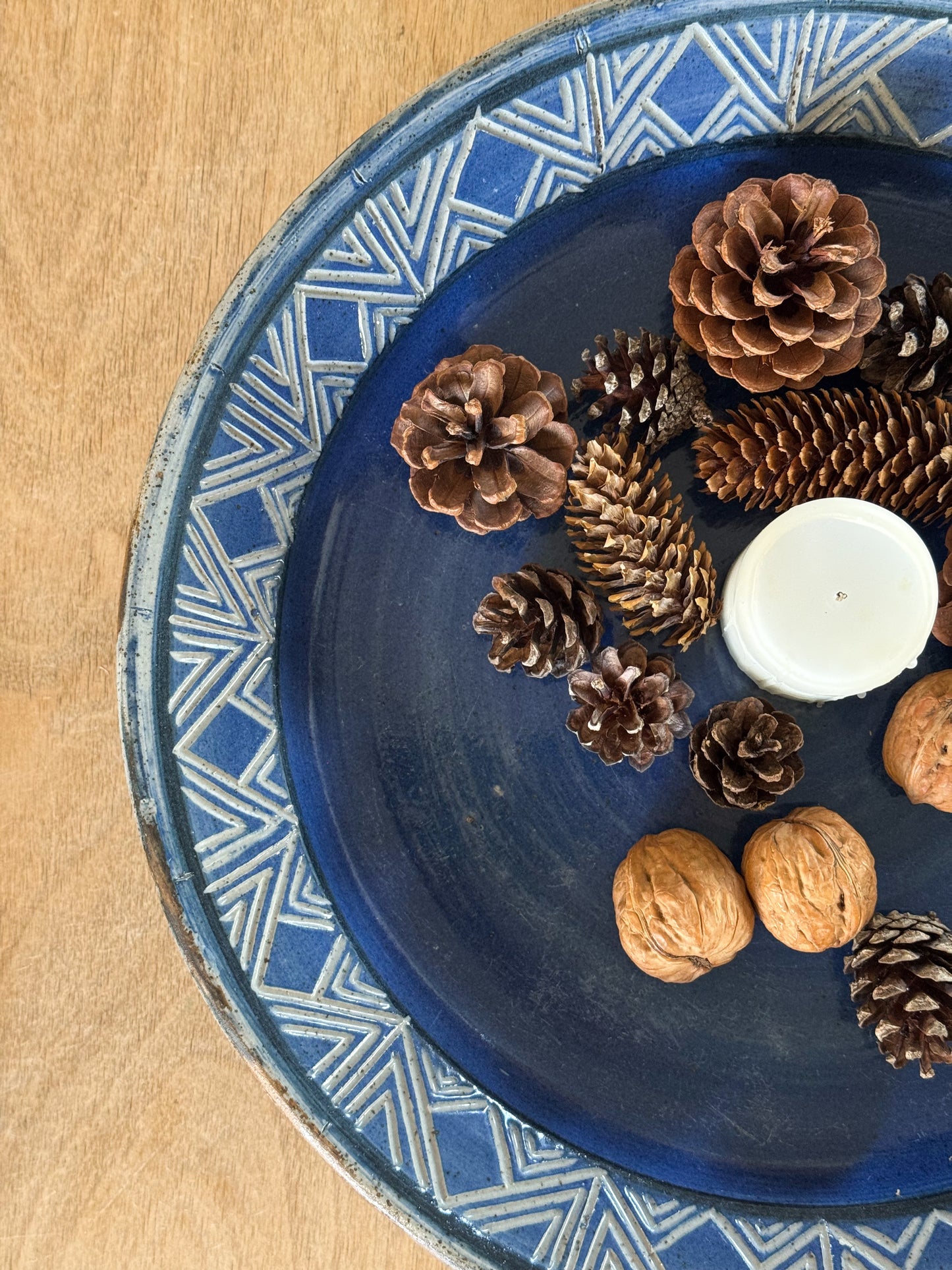 Vintage Large Blue Glaze One-of-a-Kind Studio Pottery Bowl - Signed Jane (1985)