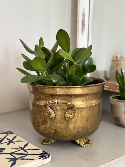 Vintage Indian Brass Cauldron Planter