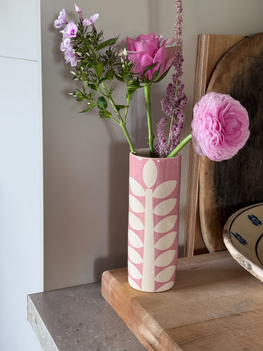 Contemporary Studio Pottery Pink Floral Vase by Ken Eardley