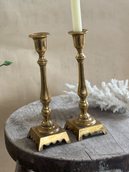 Vintage Solid Brass Scalloped Candlestick Holders