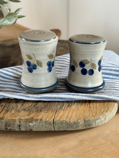 Vintage Studio Pottery Blue Berry Salt & Pepper Shakers (Pair)