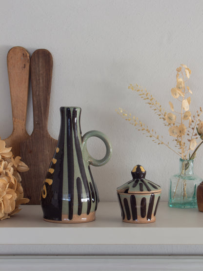 Vintage Slipware Cruet Set | Vinegar & Salt