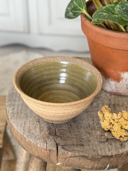 Olive Green Textured Studio Pottery Bowl, Michael Gaitskell Wootton Courtenay Pottery, Somerset