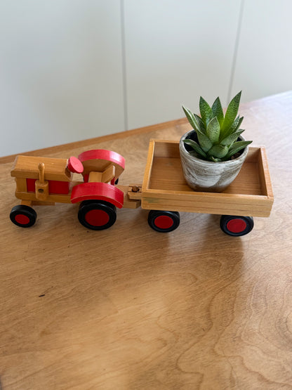 Vintage Handmade Solid Pine Toy Tractor & Trailer