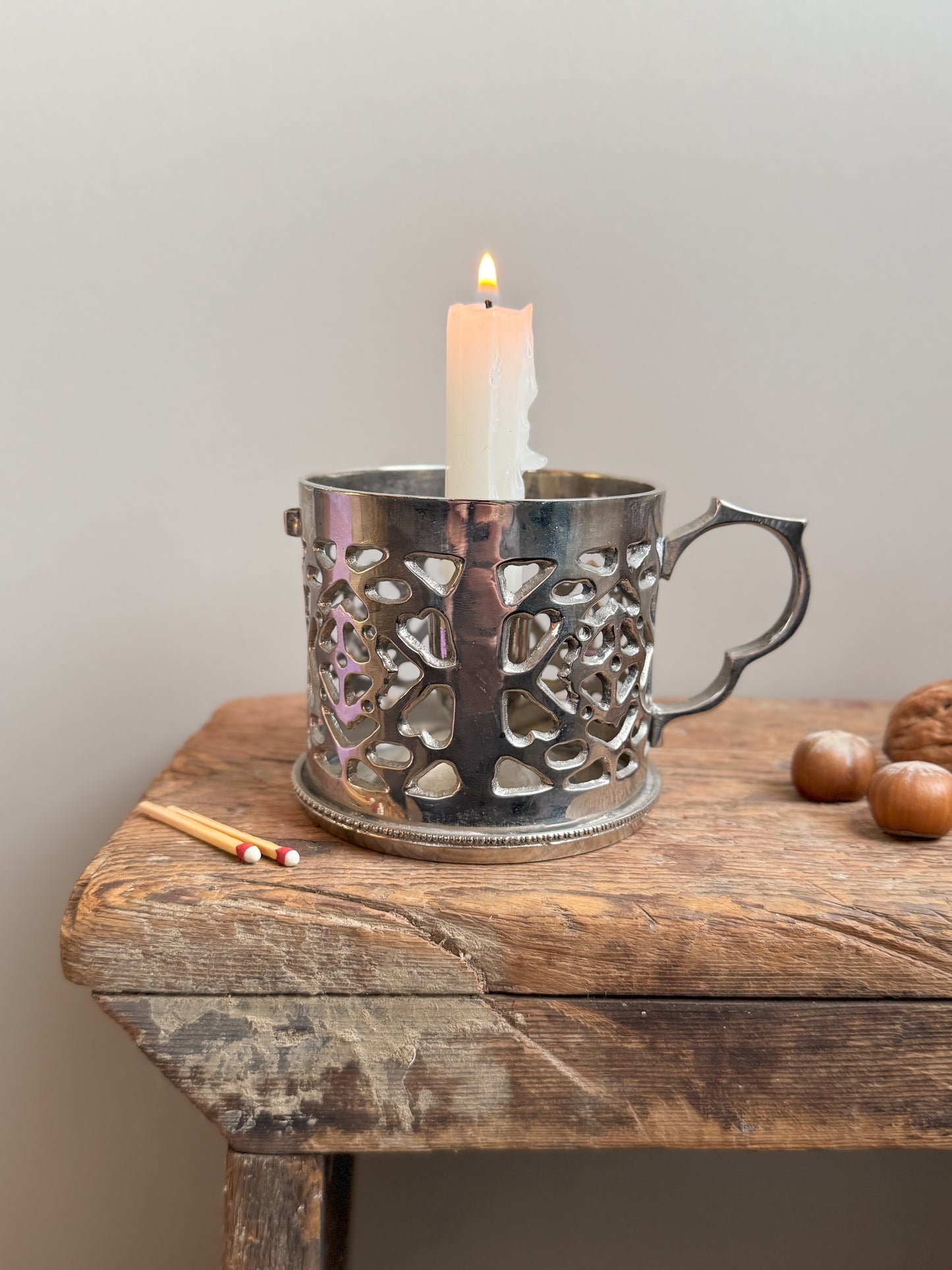 Vintage Filigree Silver Plated Chamberstick