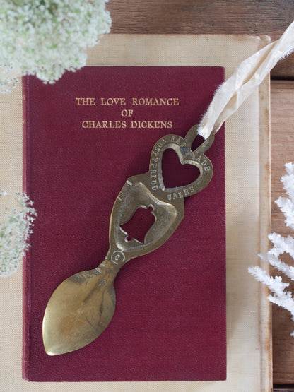 Vintage Handmade Solid Brass Welsh Love Spoon, Pontypridd, South Wales