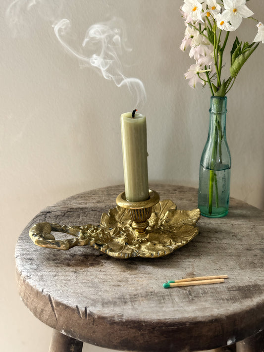Vintage Solid Brass Leaf Chamberstick