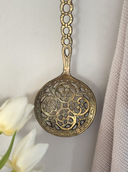 Vintage Solid Brass Hand Etched Slotted Ladle • Strainer