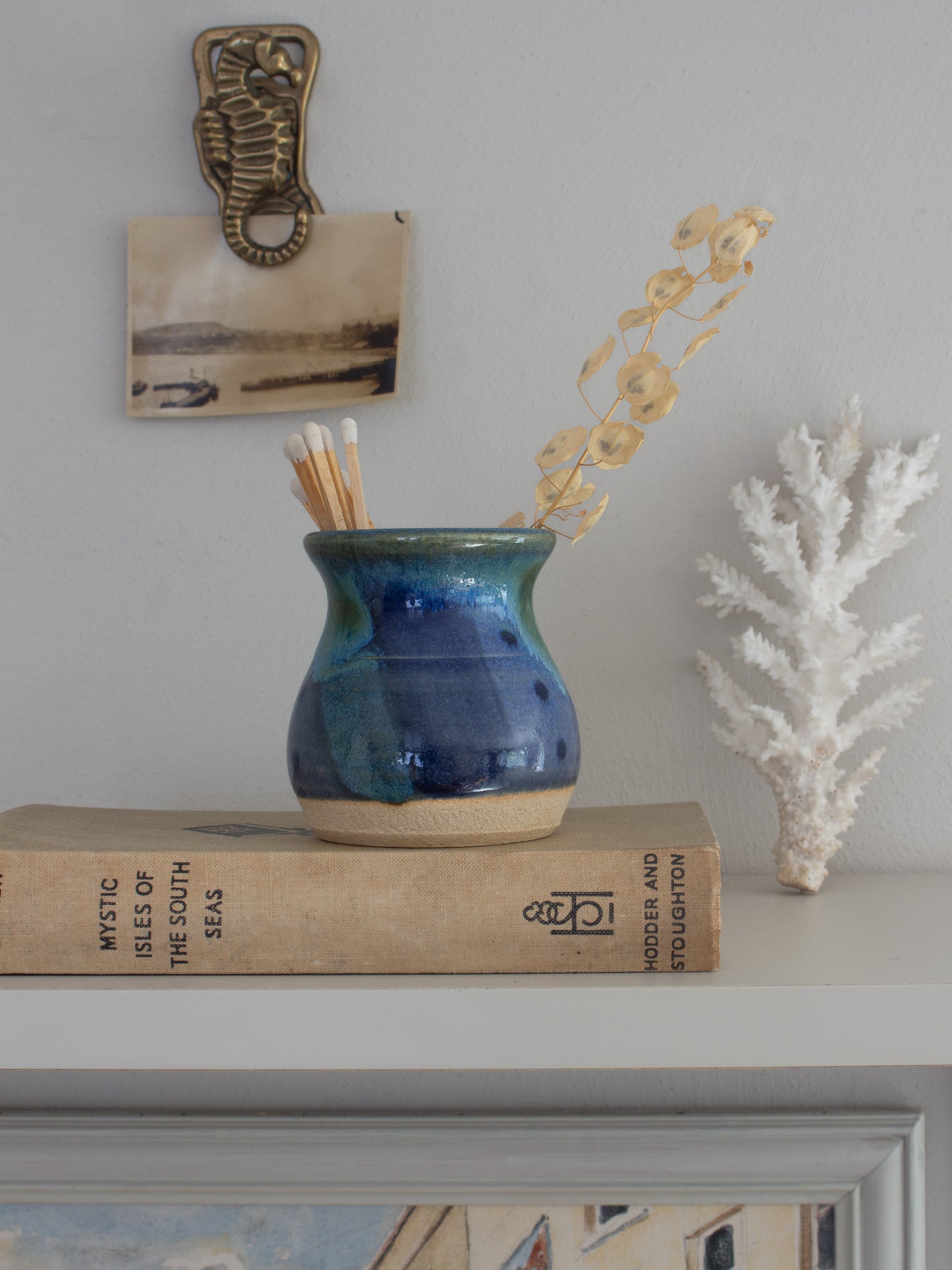 Vintage Studio Pottery Blue Drip Glaze Pot by Ann Saward, Cockington Pottery, Torquay