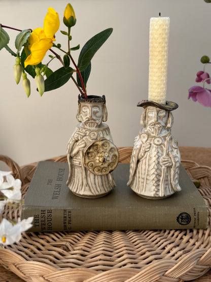 Vintage Don & Ann Askew Studio Pottery Medieval Gentleman Candle Holders / Bud Vases