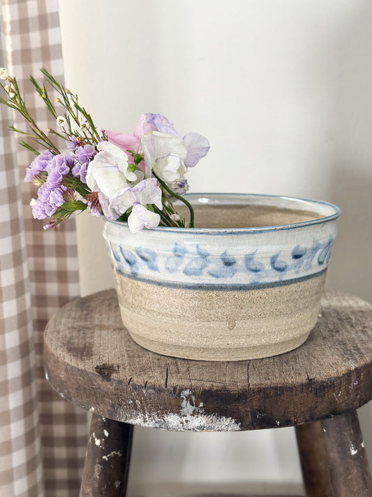 Incredible Vintage Studio Pottery Planter with Blue Abstract Glaze