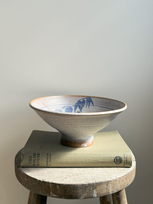 Studio Pottery Blue Floral Fluted Bowl