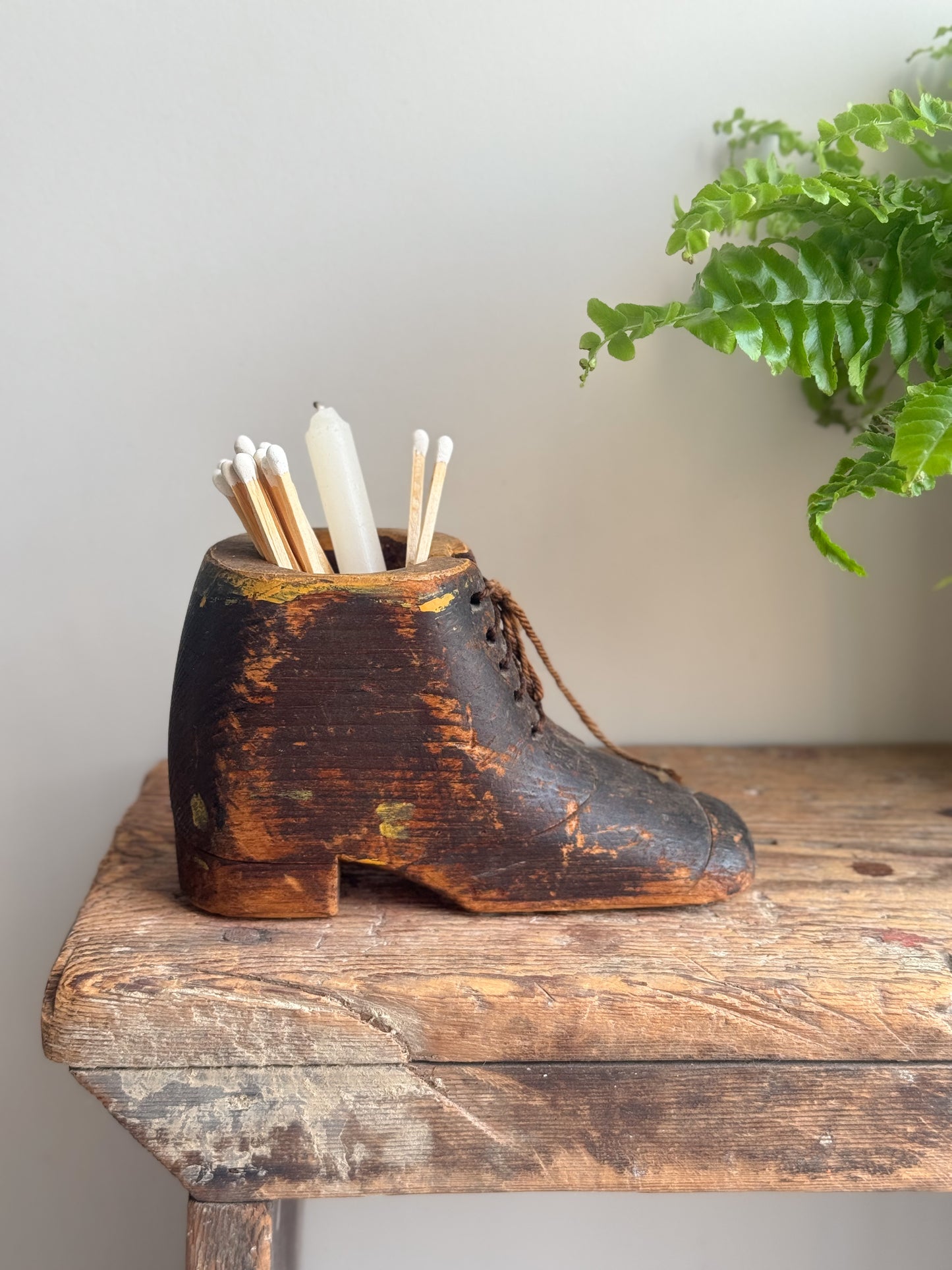 Antique Victorian Hand-Carved Treen Boot Shaped Inkwell