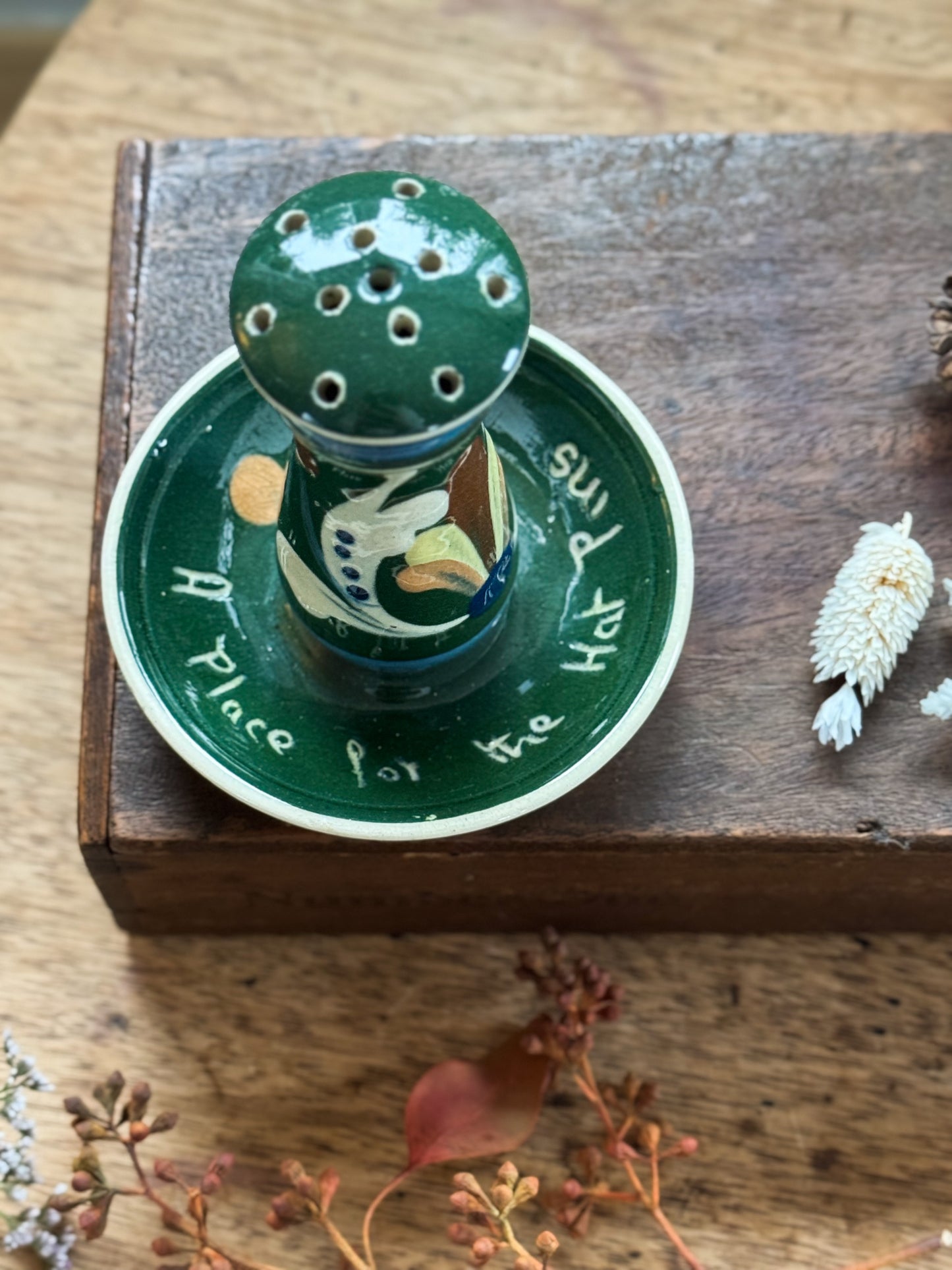 Vintage Aller Vale Slipware Hat Pin Holder - “A Place For The Hat Pins”