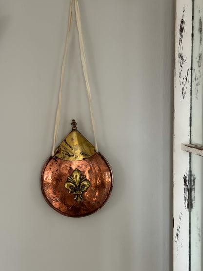 Antique Handmade Hammered Copper Fleur-de-Lis Powder Flask (Decorative Only)