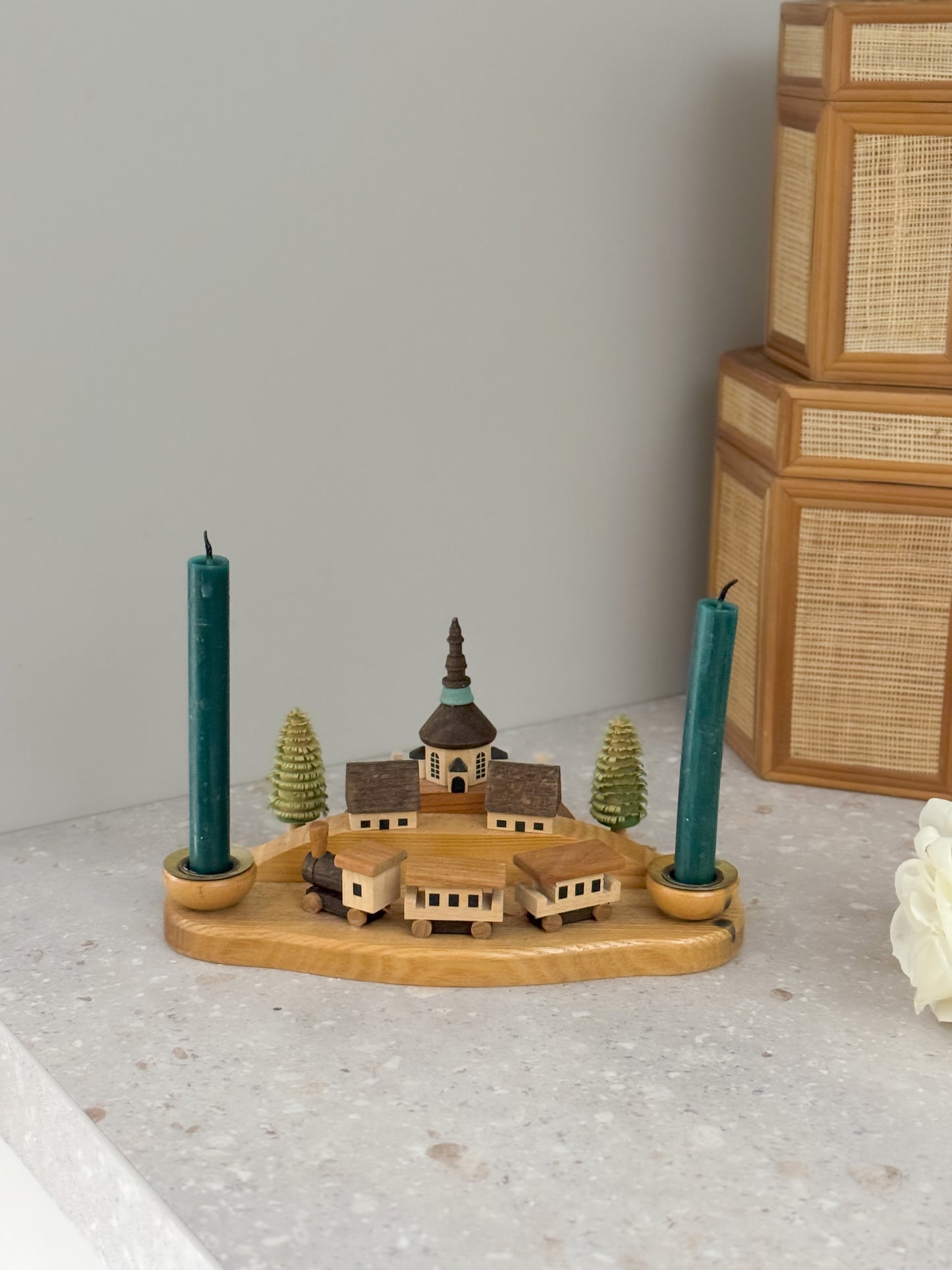 Vintage Wooden German Village Candle Holder | Handmade by Erzgebirgische