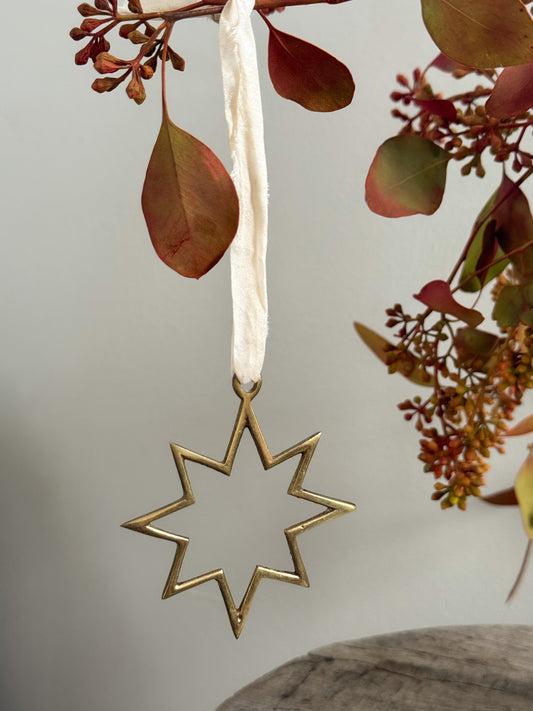 Vintage Solid Brass Decoration with Handmade Ribbon - Star Design