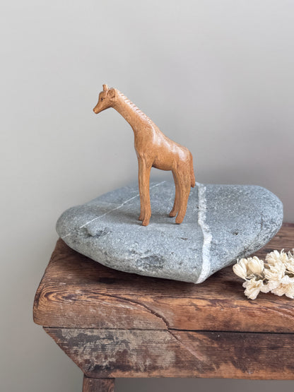 Vintage Hand-Carved Wooden Giraffe Folk Art Figurine