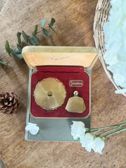 Vintage 1950s Stratton Brass Perfume Bottle & Compact Set | Vanity Set, Un-used & In Original Box