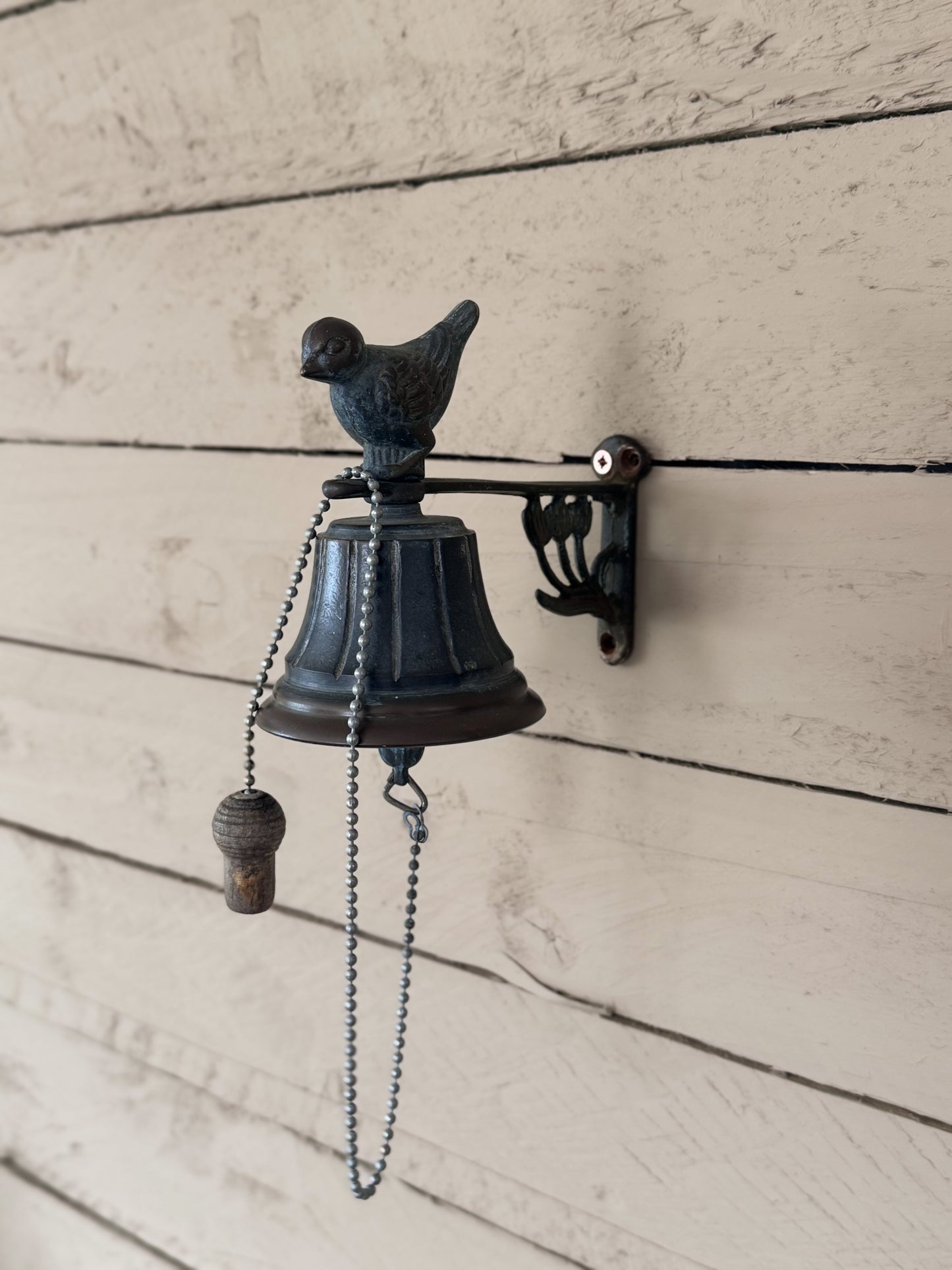 Vintage Cast Iron Bird Door Bell with Verdigris Patina