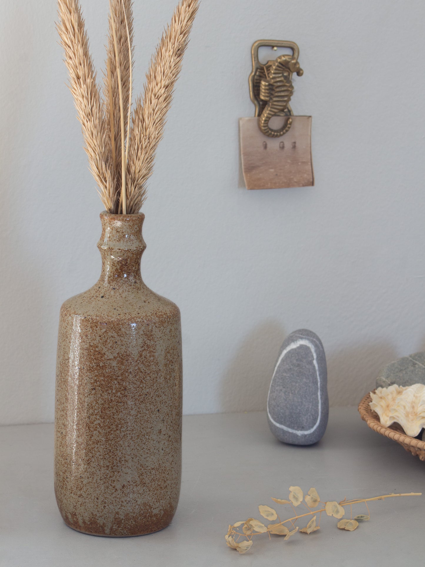 Vintage French Studio Pottery Sandy Speckled Bottle Vase