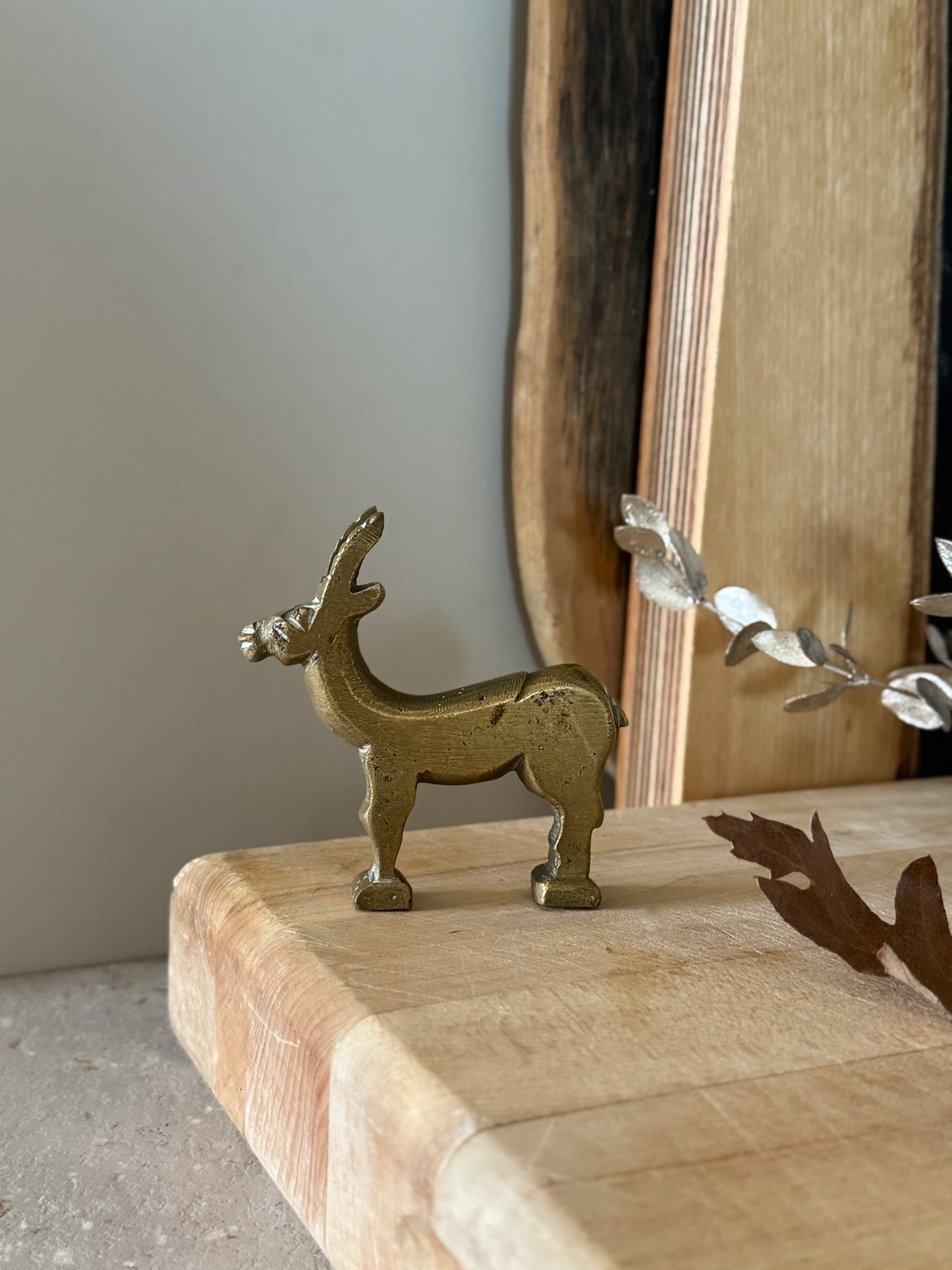Antique Solid Brass Reindeer Figurine