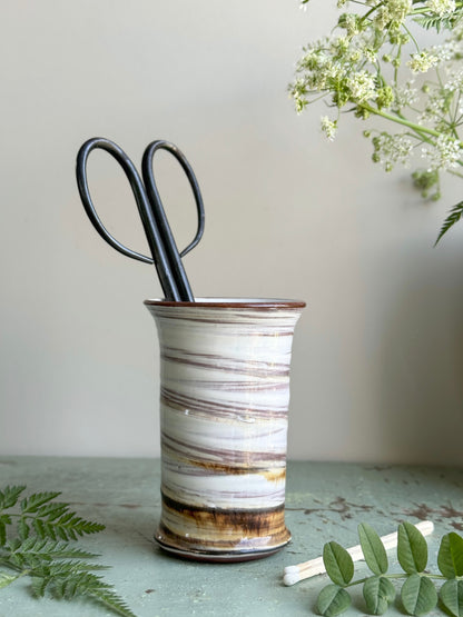 Studio Pottery Marbled Paint Brush Pot • Bud Vase