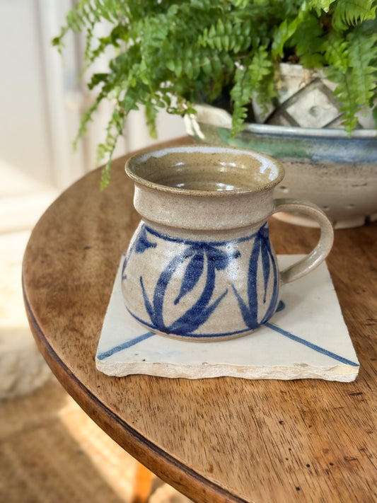 Vintage Oatmeal & Blue Vintage Abstract Studio Pottery Mug