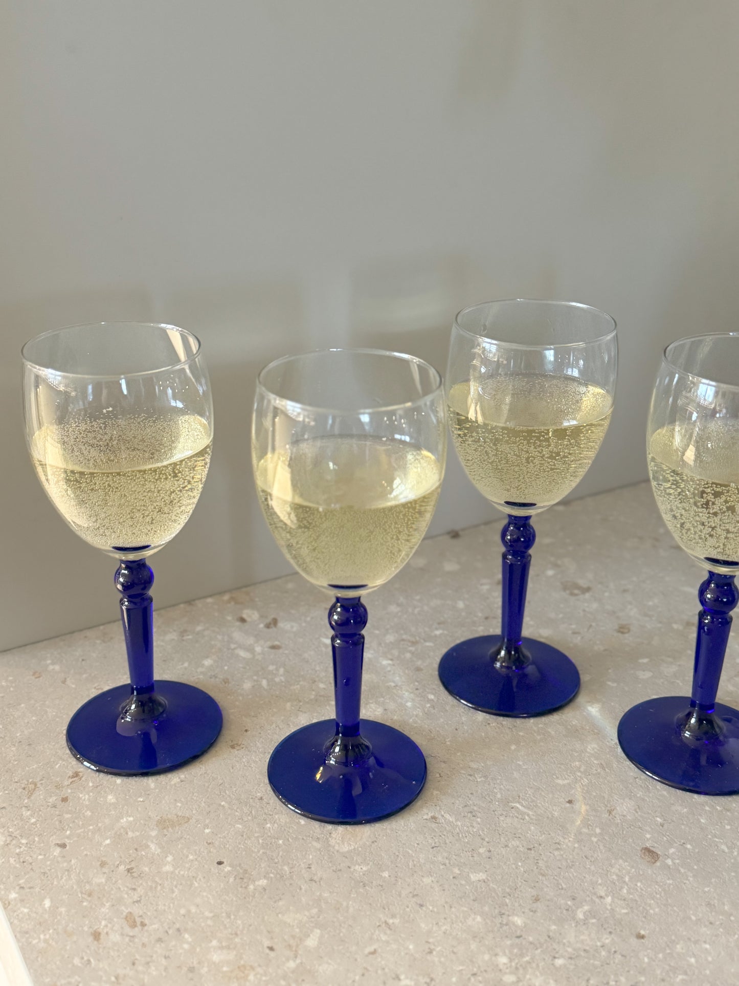 Vintage Handblown Cobalt Blue Stem Wine Glasses | Set of 4