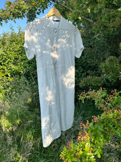 Vintage Italian Lungo L’Arno Linen Shirt Dress with Mother of Pearl Buttons – Size S