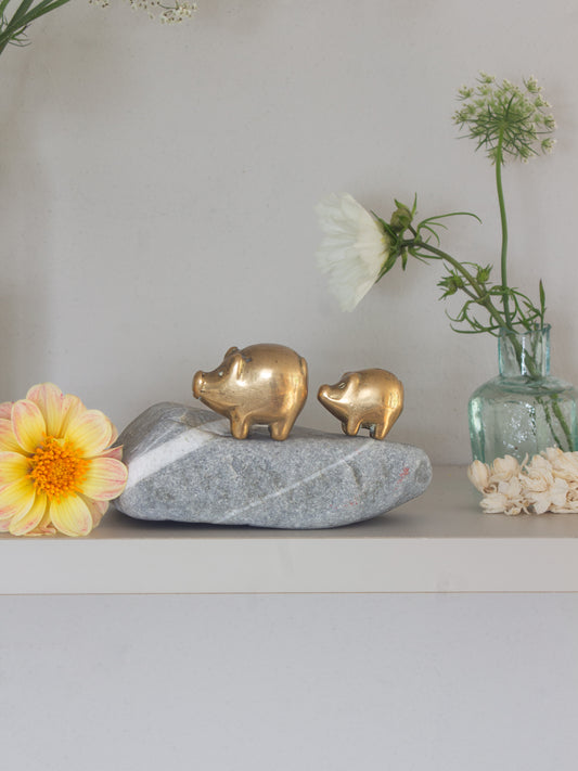 Vintage Solid Brass Miniature Pigs (Pair)