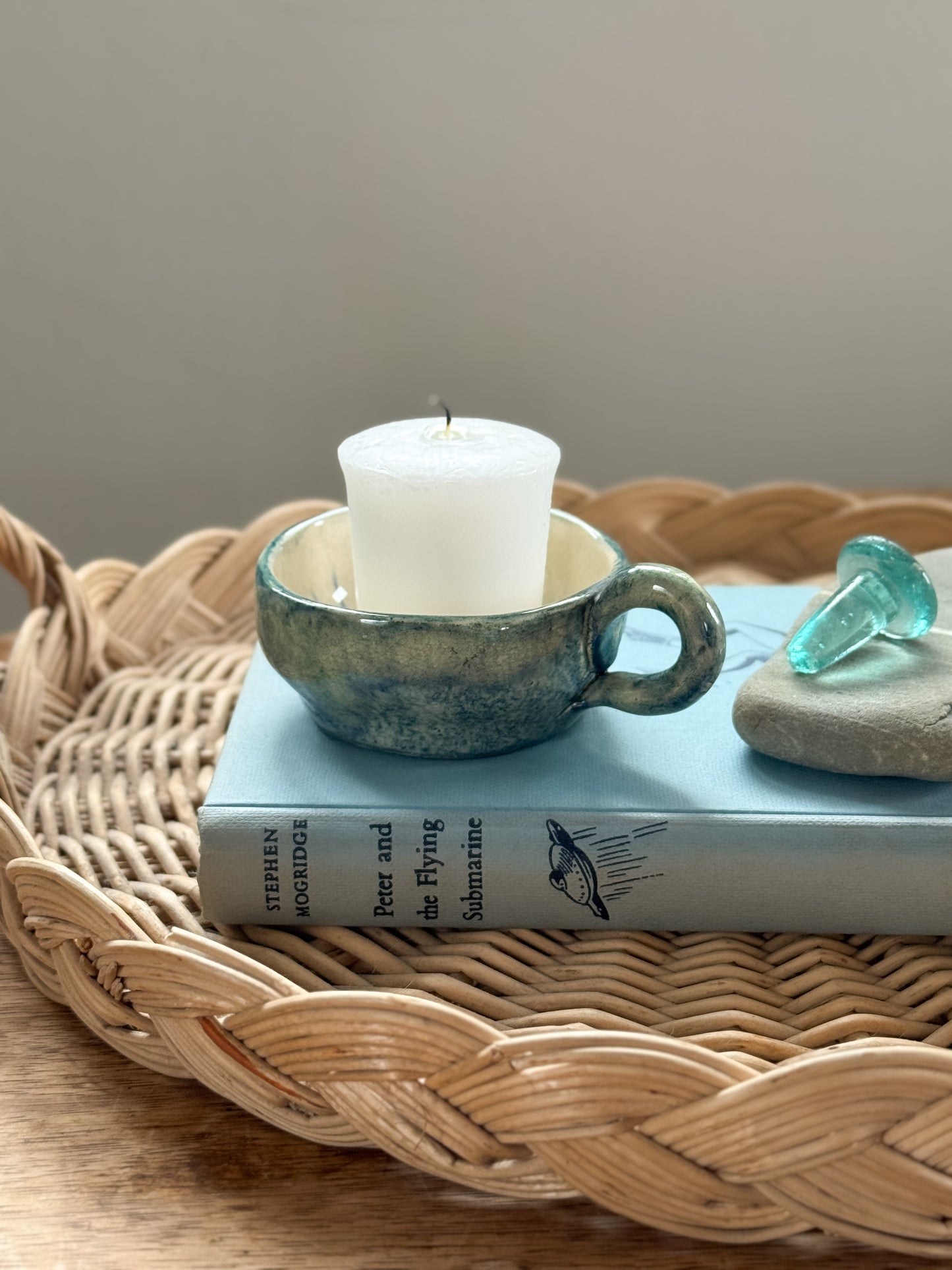 Vintage Speckled Blue Studio Pottery Candle Holder