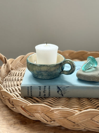 Vintage Speckled Blue Studio Pottery Candle Holder