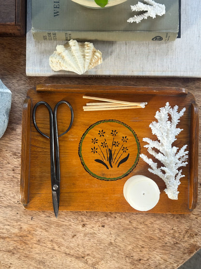 Vintage Wooden Coffee Table Tray - Hand-Painted Floral Motif
