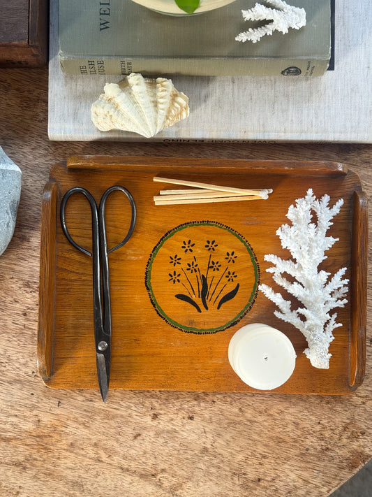Vintage Wooden Coffee Table Tray - Hand-Painted Floral Motif