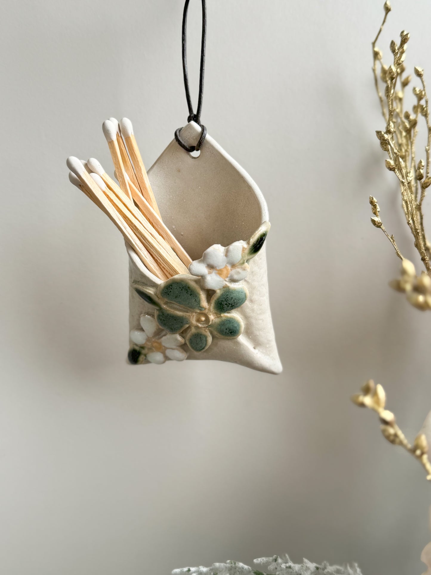 Unique Studio Pottery Miniature Floral Wall Pocket | Match Holder by Hilda Evans