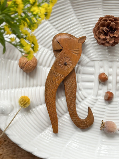 Vintage Midcentury Scandinavian Hand-Carved Wooden Squirrel Nutcracker