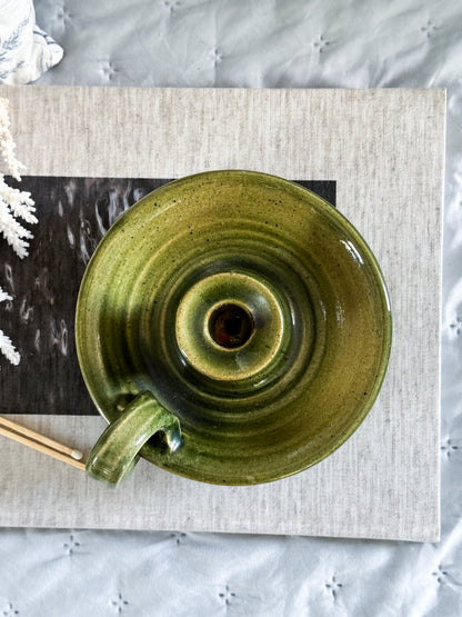 Vintage Large Olive Green Studio Pottery Chamberstick