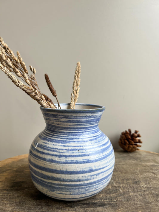 Blue Striped Studio Pottery Vase